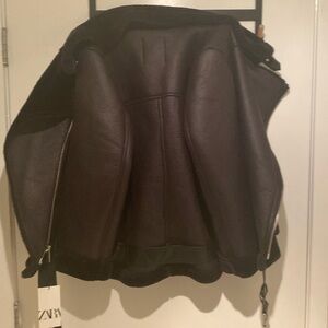 Zara brand new Faux leather jacket with faux fur collar